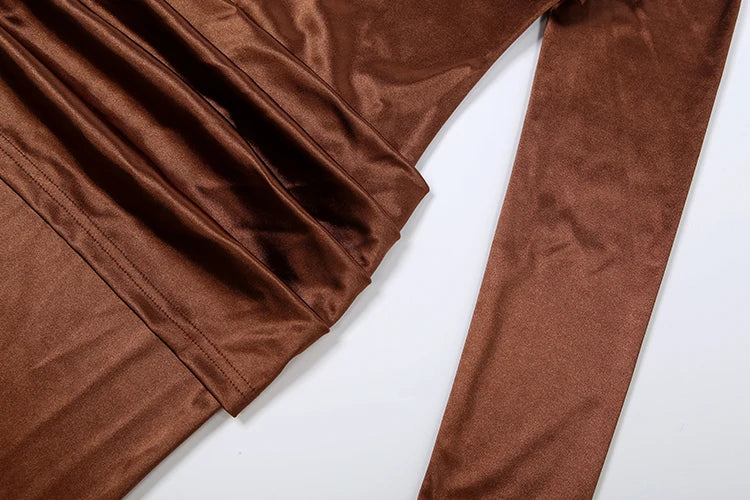 Sisterlinda Silky Satin Long Dress Woman Fashion Trend o-Neck Full Sleeve High Waist Robe Daily Casual Ruched Elegant Vestidos