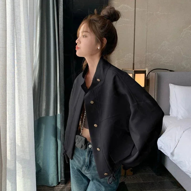 Cargo Bomber Jacket for Women Short Spring Autumn Baseball Aviator Coat Woman Long Sleeve Luxury Modern Clothing Promotion Chic