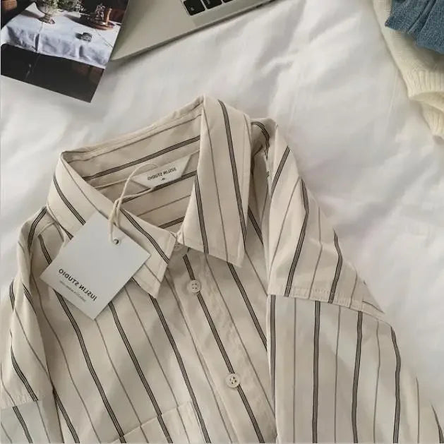 Women Shirt Blouse Vertical Stripe Shirt Women's Long Sleeve Spring and Autumn Loose Shirt Women's Top Blusas Mujer