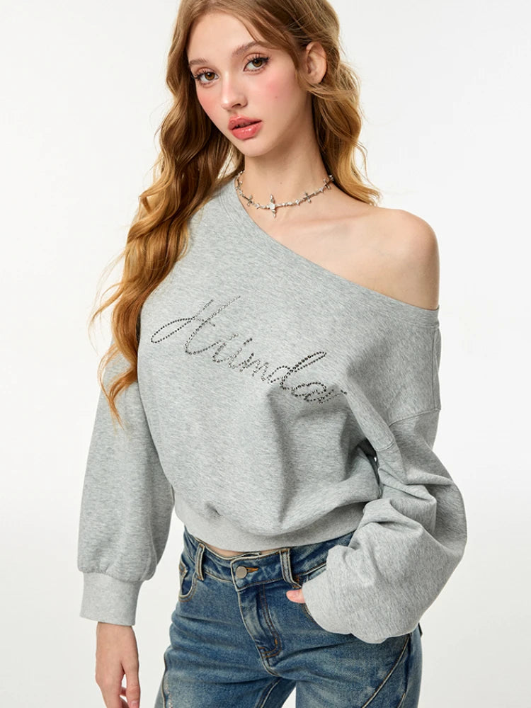 Off Shoulder Sweatshirts Women Loose Korean Fashion Baggy Y2k Streetwear High Street K Pop Clothing Slouchy Casual Ins  Hoodies