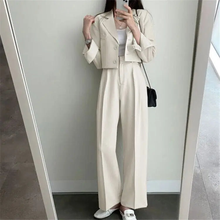 Summer New Short Top Jacket Blazer Wide Leg Pants Two-piece Set Elegant Women's Office Casual Set Outfits