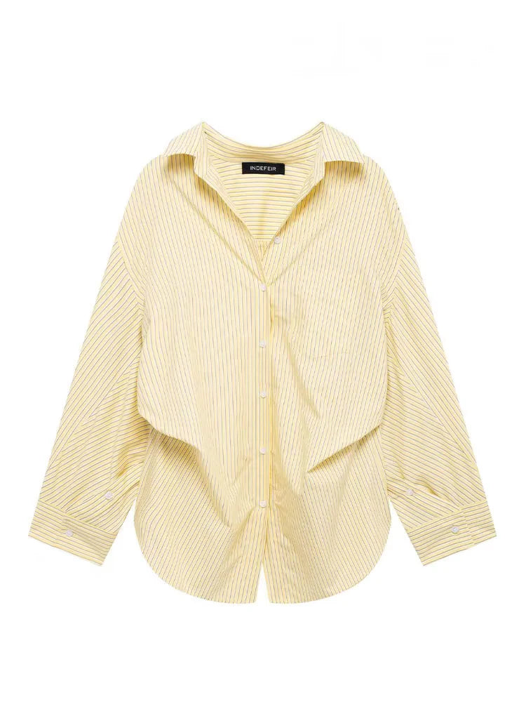 HH Women Fashion Versatile Striped Long-sleeved 8-Color Shirt Female New Splicing Loose Lapel Single-breasted Casual Shirts