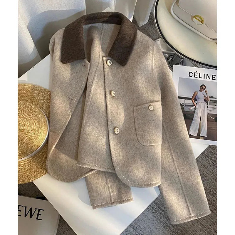 Korean Fashion Short Woolen Coat 2024 Women Autumn Winter Loose Outwear Women's Jacket Long Sleeve Tops Casual Jacket Female