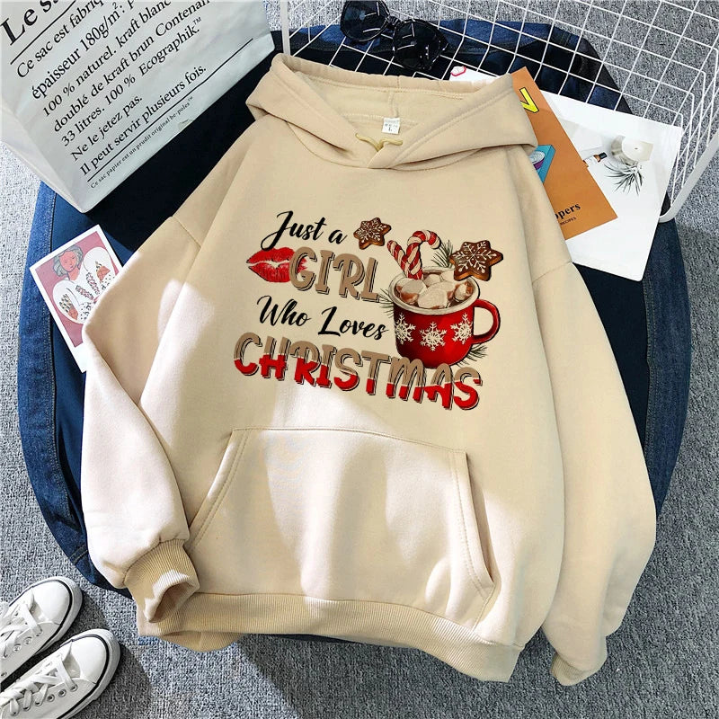 Just A Who Loves Christmas Graphic Hoodies Cozy Holiday Design with Hot Beverage and Snowflakes Sweatshirts Unisex Hoody Clothes