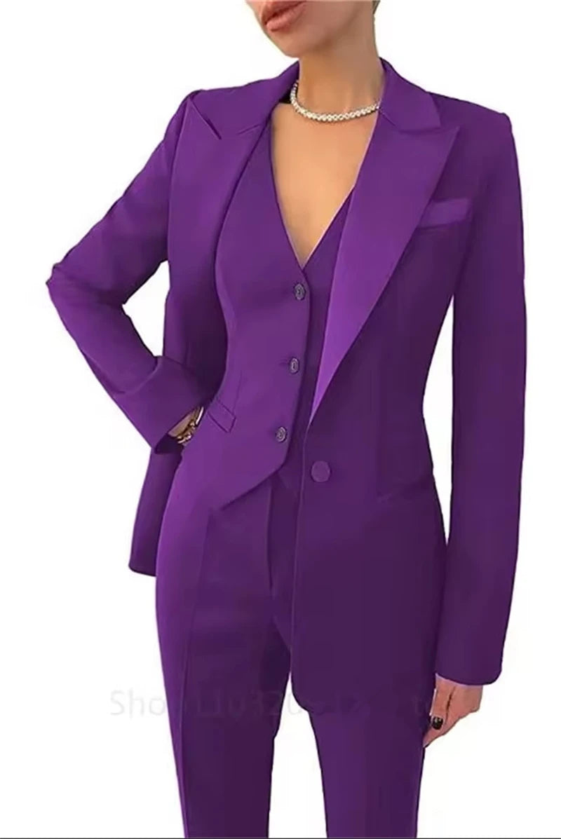 Elegant Women Suit Slim Fit Notch Lapel 3 Pieces Workplace Style Blazer((Jacket+Vest+Pants）Tailor Made