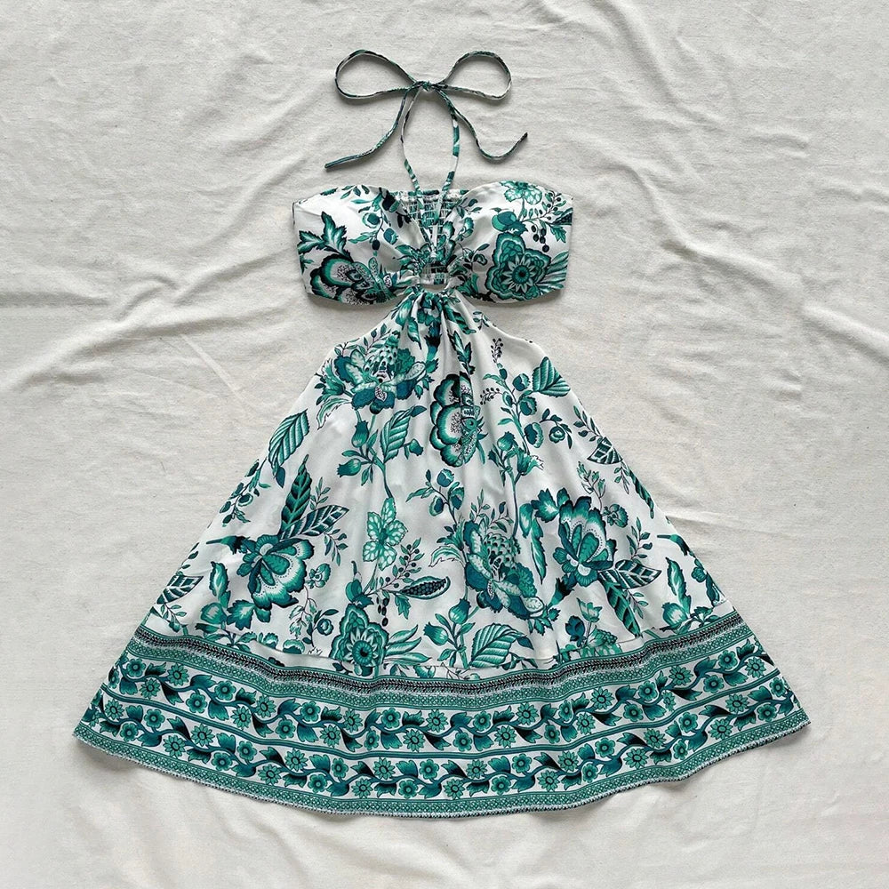 Dresses Spring Summer Sexy Decent Floral Sleeveless Halter Neck Mini Vacation Cami Dresses For Women