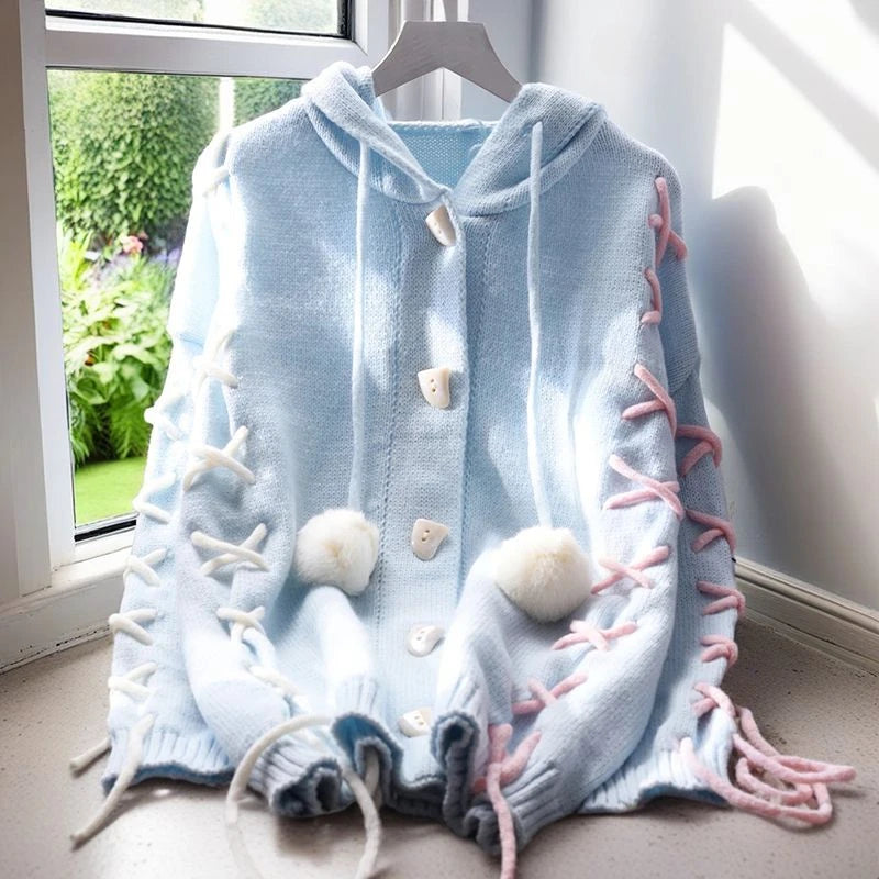 Sweet Korean Knitted Sweater Women Autumn Winter Faux Fur Jumper Female Japanese Kawaii Jumpers Vintage Elegant Pullover Y2k