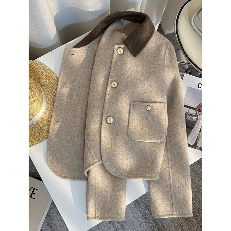 Korean Fashion Short Woolen Coat 2024 Women Autumn Winter Loose Outwear Women's Jacket Long Sleeve Tops Casual Jacket Female