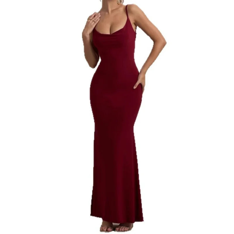 Women s 2026 Pure Desire Style Summer Sexy Strap Slim Fit Hip Wrapping Fishtail Long Dress Backless Party Vacation Fashion Top