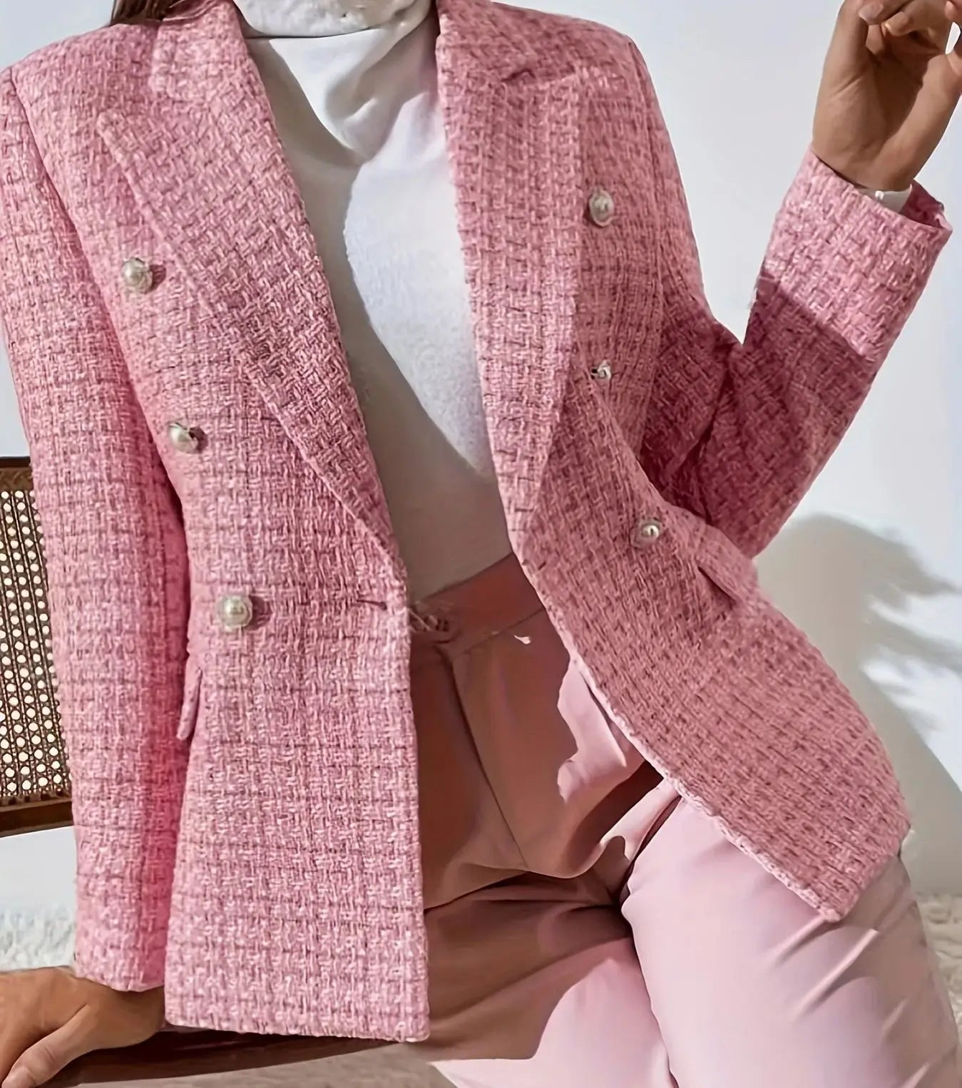 New Plaid Print Double-Breasted Suit Jacket Workwear Stylish Checkered Patterned Formal Outerwear for Professional Settings