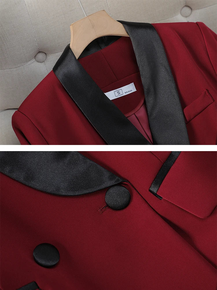 Elegant Red Black Women Pant Suit Office Ladies Female Business Work Wear 2 Piece Set Formal Blazer Jacket And Trouser