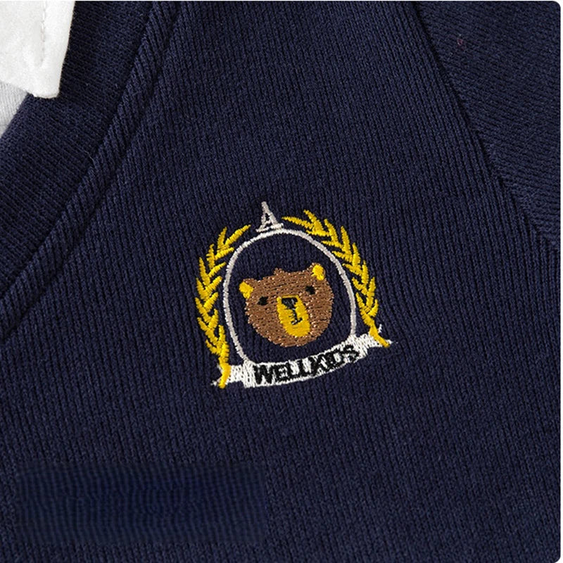 Spring Autumn New Korean Sweatshirt for Boys Fake Two Piece Shirt Collar Boy Top Cute Bear Embroidery Casual Pullover