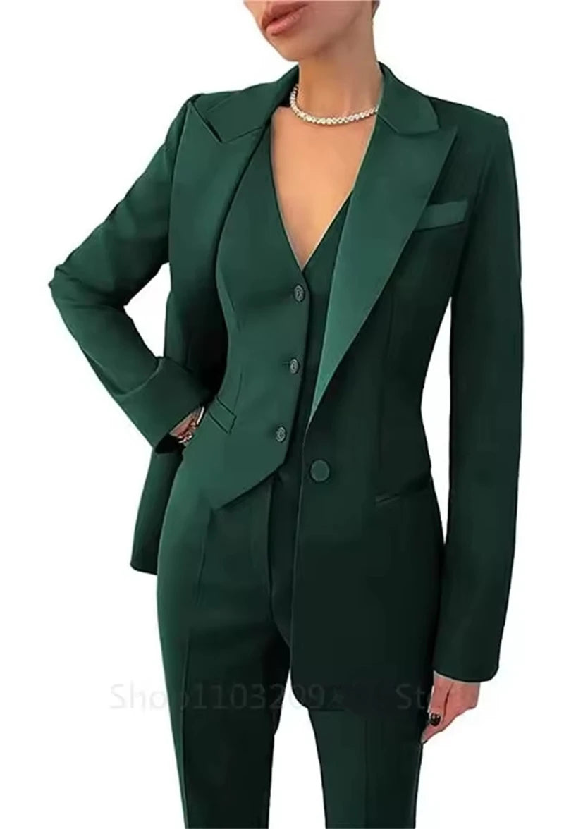 Elegant Women Suit Slim Fit Notch Lapel 3 Pieces Workplace Style Blazer((Jacket+Vest+Pants）Tailor Made