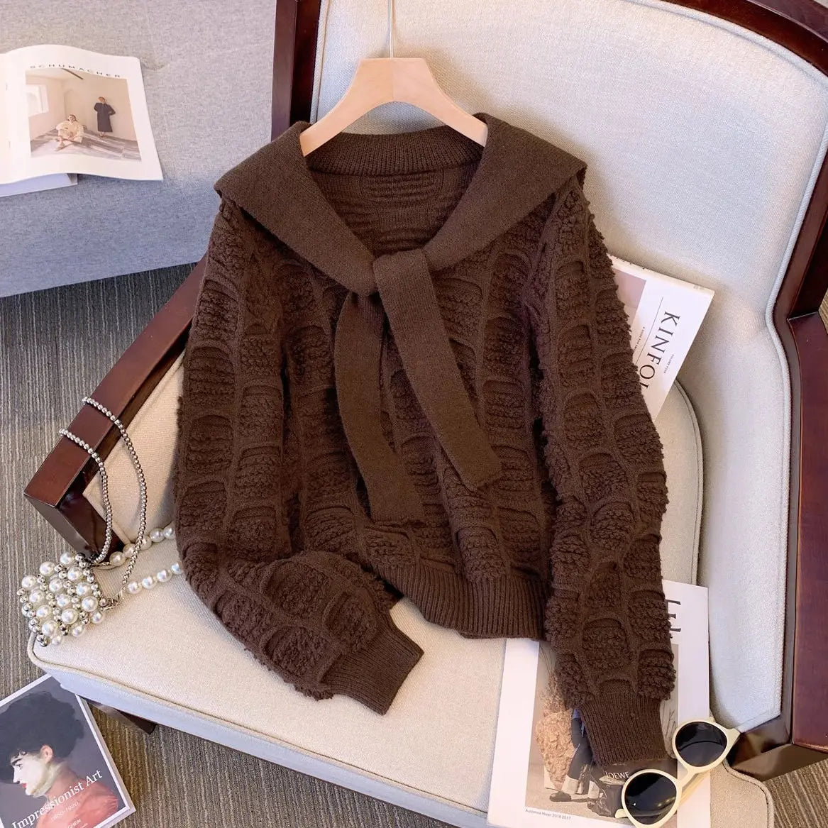 Fashion Knitted Sweater 2025 Autumn New Women's Korean Version Solid Color Pullover Loose Base Shirt