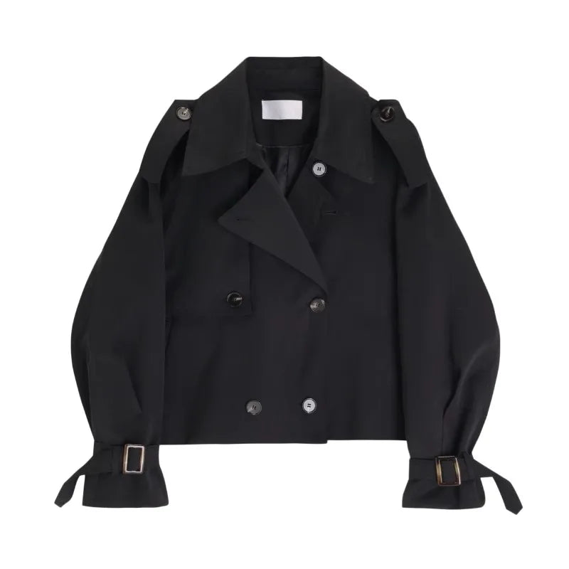 Fashion Temperament Short Trench Coat Commuter Aesthetic Loose Lady Coat Female Double-breasted Outerwear Autumn Clothes
