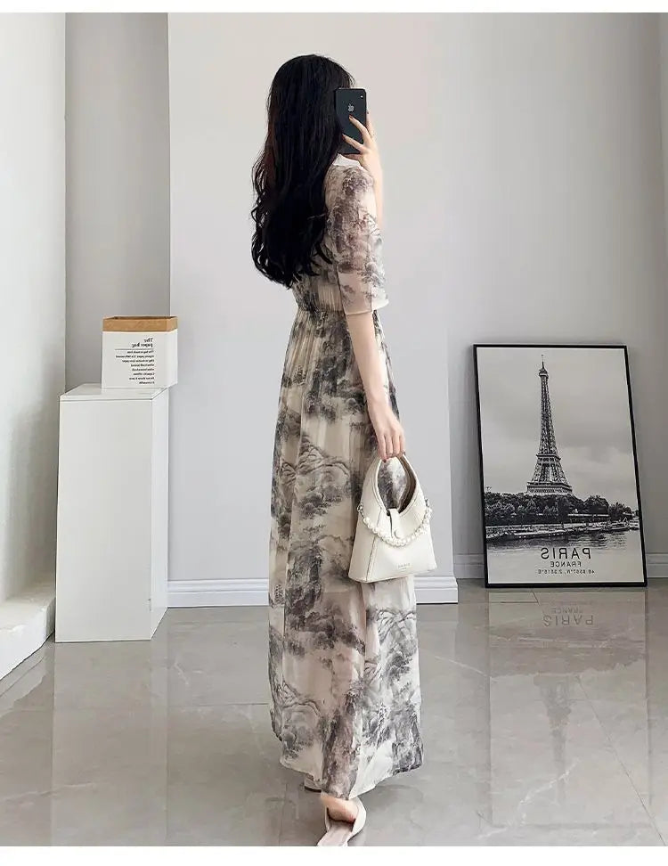 Floral Dress for Women 2025 New Summer Waist-hugging Skirt