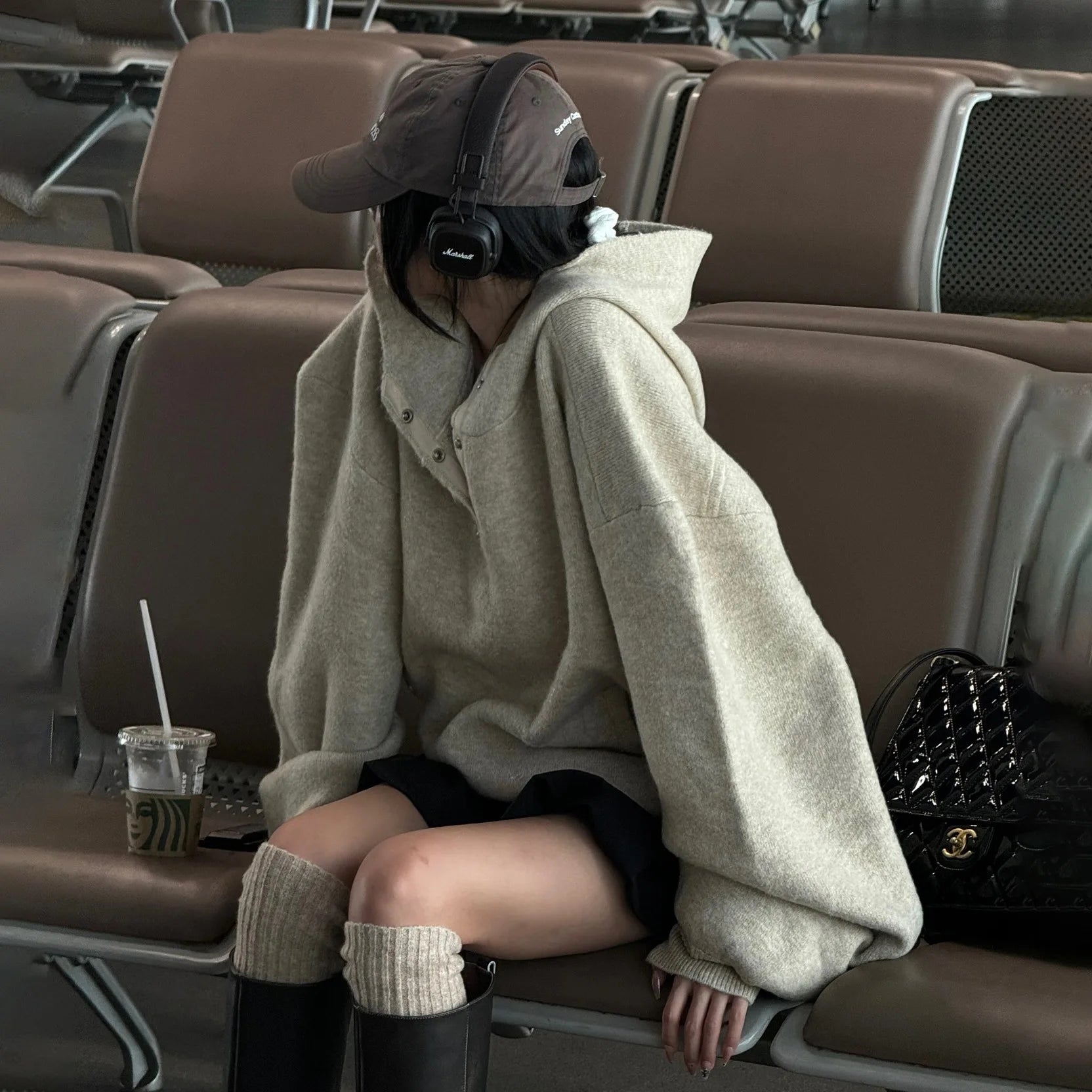 2025 Autumn Knitted Solid Casual Women's Hoodie Winter Korean Thick Warm Loose Oversized Hoodie Sweatshirt Y2k Streetwear Women