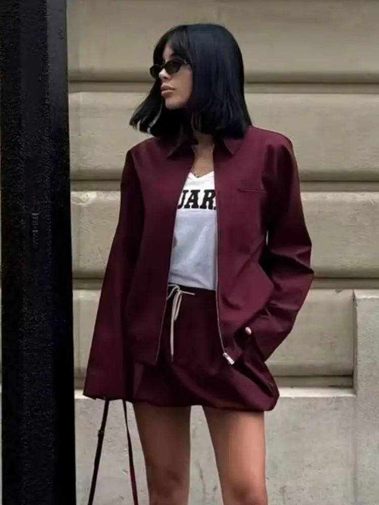 HH Autumn Bomber Jacket For Women Fashion High Street Long Sleeve Zipper Coat Casual Loose Elegant Solid Female Outerwear