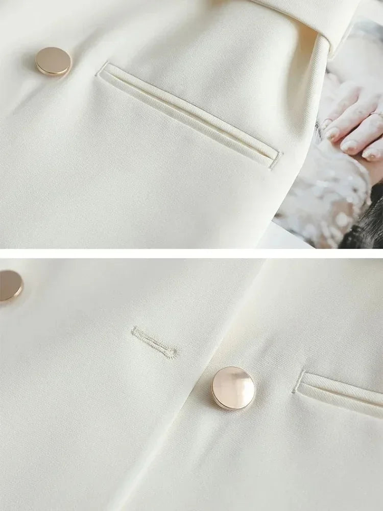 Women Suit Blazer Elegant Coat 2025 Spring Autumn Fashion Korean Blazer Luxury Double Breasted Jacket Solid Ladies Tops Clothes