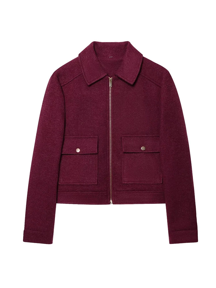 Women's Short Jackets Autumn Winter Fashion Solid Long Sleeve Front Pockets Zipper Jacket Elegant Ladies Casual Outerwear