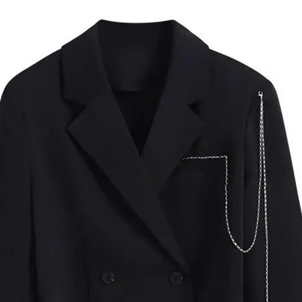 Women Lightweight Coat Elegant Double-breasted Women's Suit Coat with Chain Decor Notch Collar Formal Business Style for Ladies