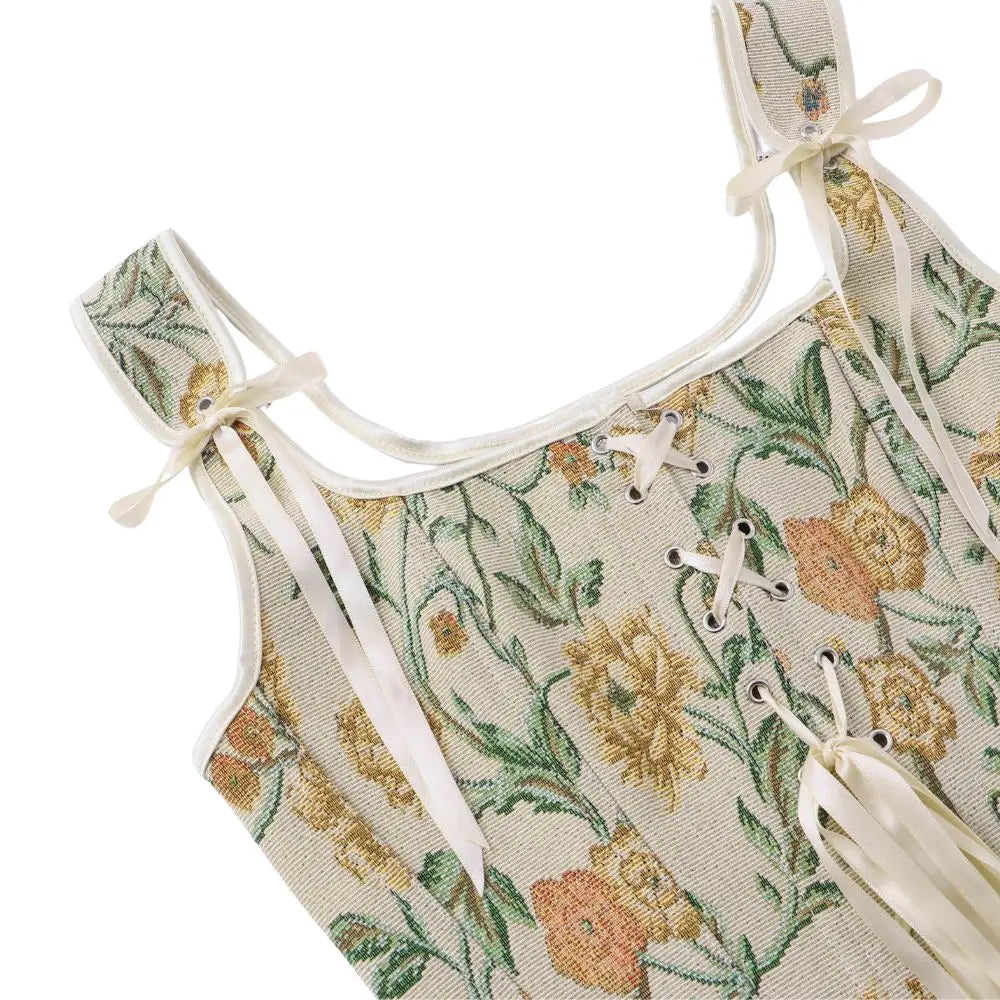 A floral double-shoulder strap adjustable lady's court corset