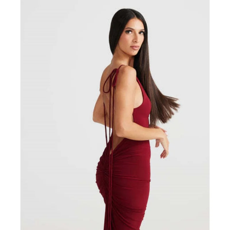 Women Sexy Solid Bodycon Maxi Dress Summer New Sleeveless Backless Slim Long Dresses Ladies Elegant Birthday Party Club Vestidos