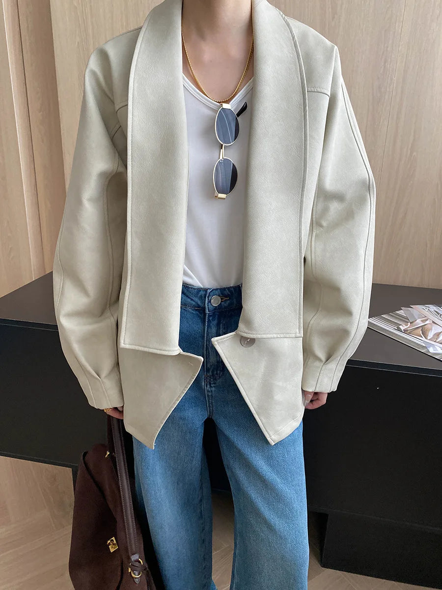 Autumn and winter women's casual solid color single button loose jacket