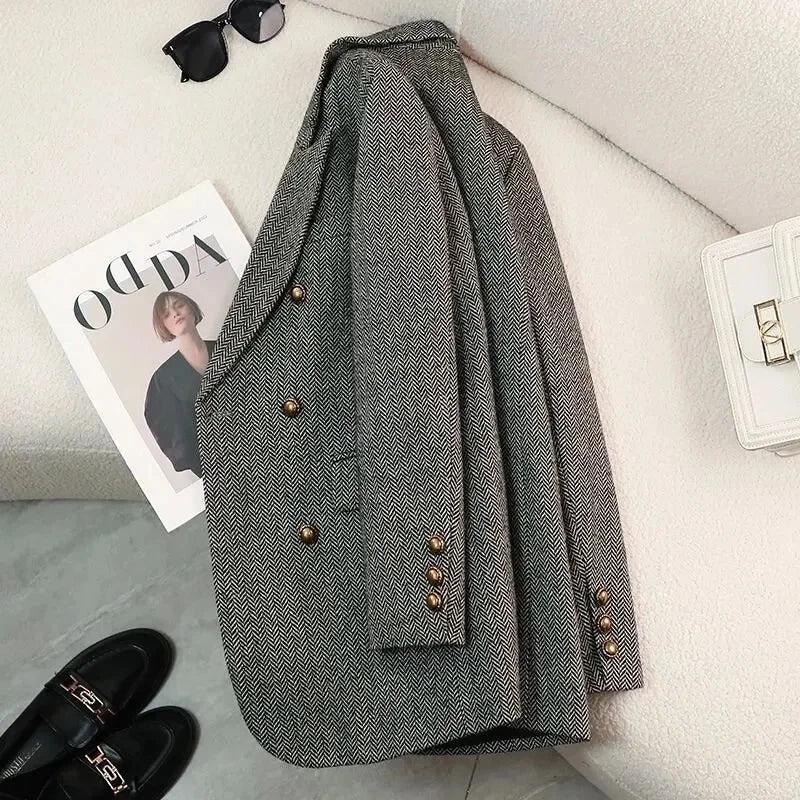Word Pattern Blazer Coat Women 2025New Spring Autumn Winter High-Quality Suit Jacket Fashion Outwear Temperament Overwear Ladies