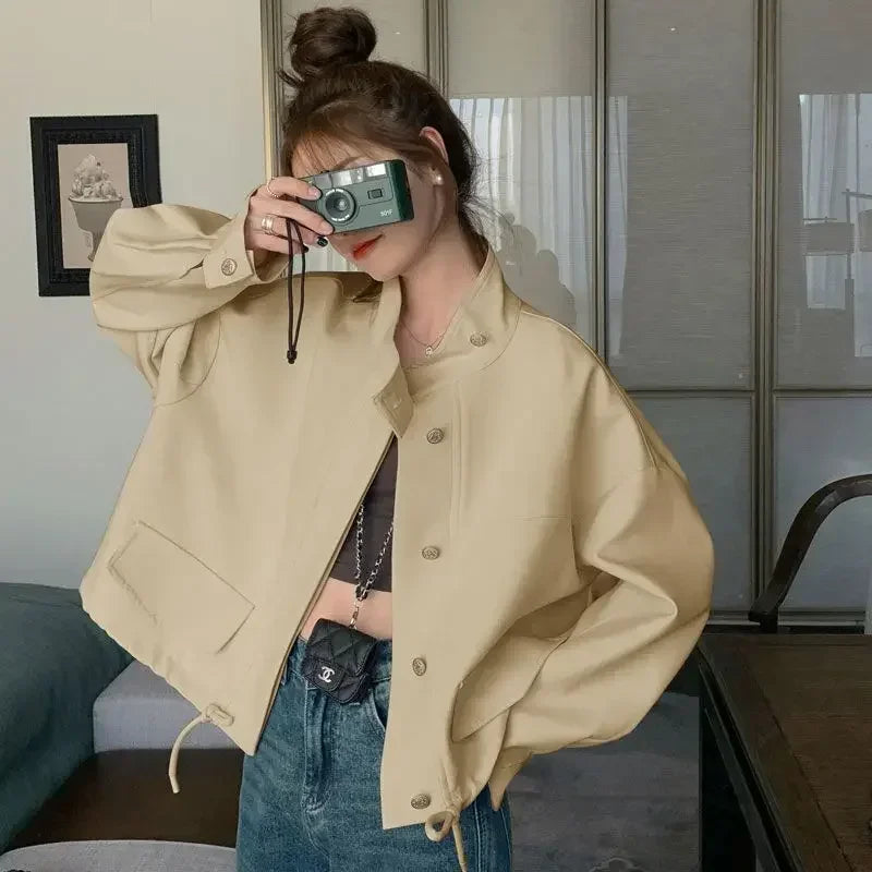 Cargo Bomber Jacket for Women Short Spring Autumn Baseball Aviator Coat Woman Long Sleeve Luxury Modern Clothing Promotion Chic