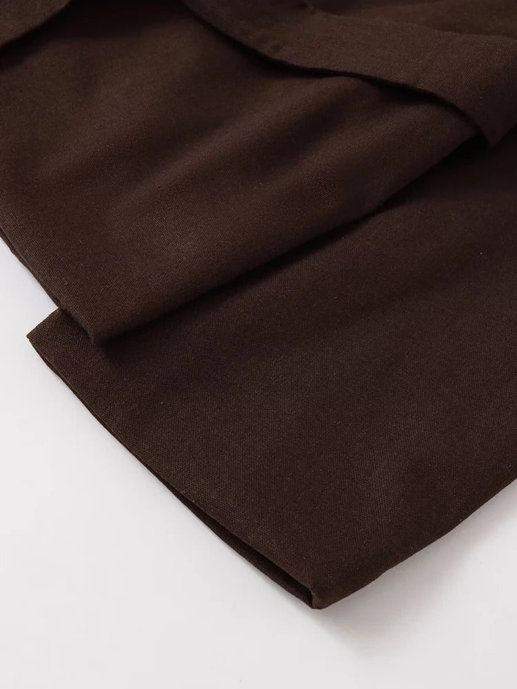 Women's Chic Solid Color Open Blazer Coat with Belt Loose Fit Long Sleeve Female Outerwear Stylish Top