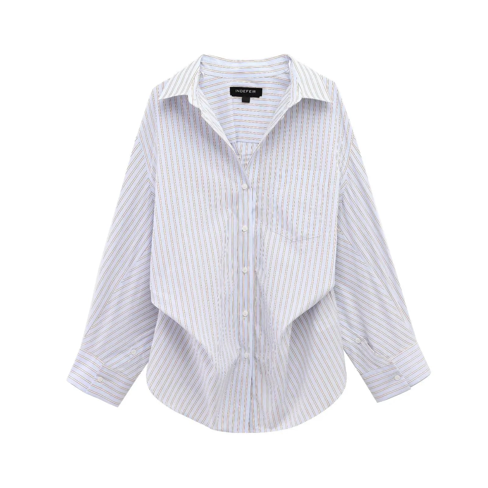 HH Women Fashion Versatile Striped Long-sleeved 8-Color Shirt Female New Splicing Loose Lapel Single-breasted Casual Shirts