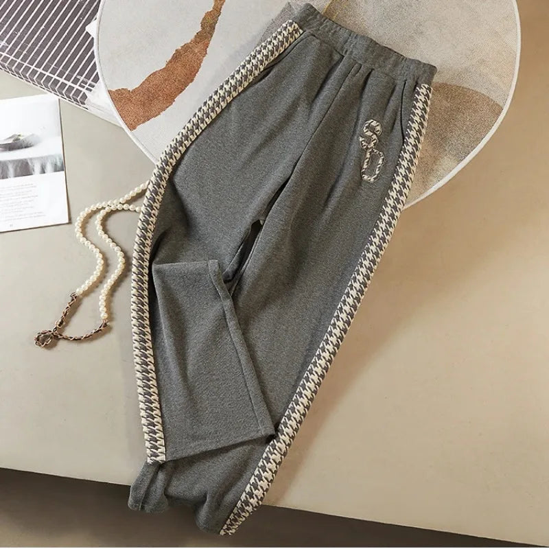 Women's 2025 Autumn and Winter New Style Pullover Round Neck Print Fashionable Casual Wide-leg Two-piece Suit