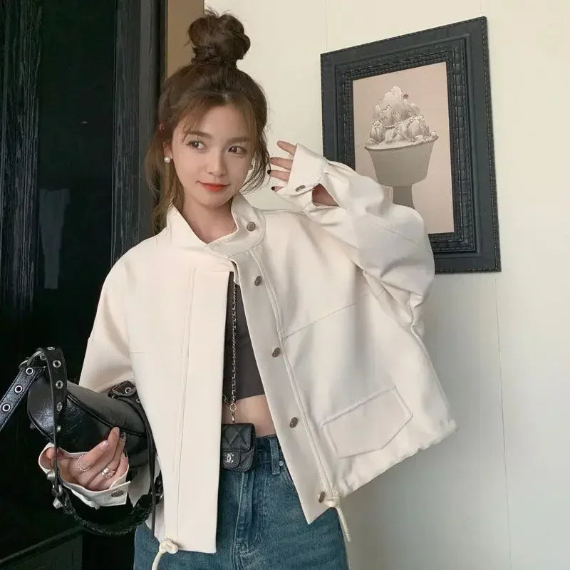 Cargo Bomber Jacket for Women Short Spring Autumn Baseball Aviator Coat Woman Long Sleeve Luxury Modern Clothing Promotion Chic