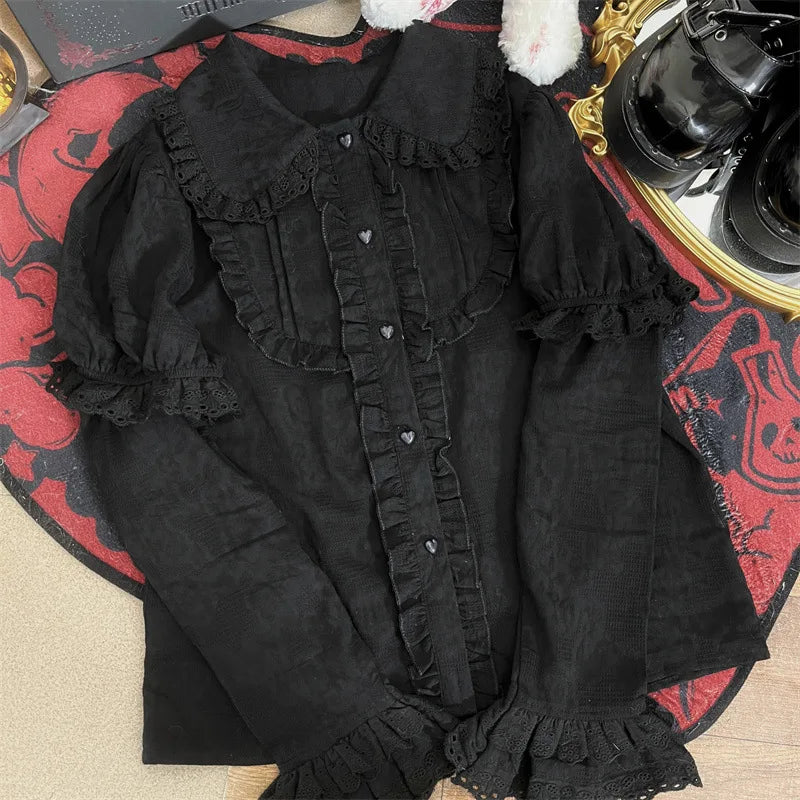 Japanese Cute Lolita Blouses Women Kawaii JK Shirt Tops Girls Sweet Detachable sleeves Chic Blouse