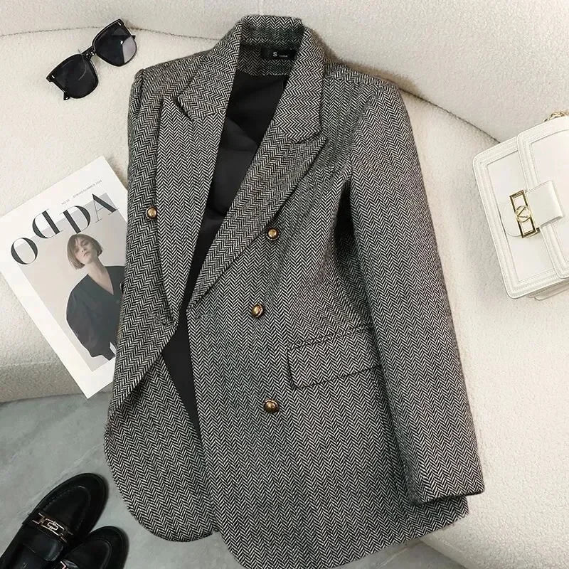 Word Pattern Blazer Coat Women 2025New Spring Autumn Winter High-Quality Suit Jacket Fashion Outwear Temperament Overwear Ladies