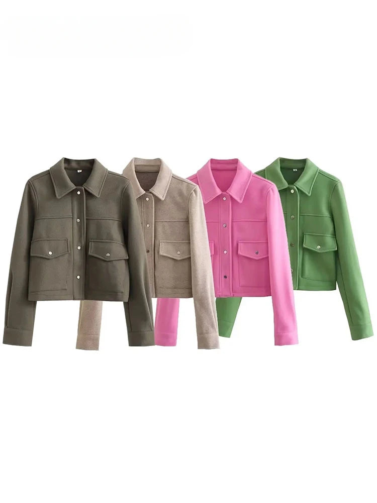 Jackets For Womens Autumn Fashion Solid Front Pockets Button Long Sleeve Jacket Elegant Woman Casual Outerwear Coat