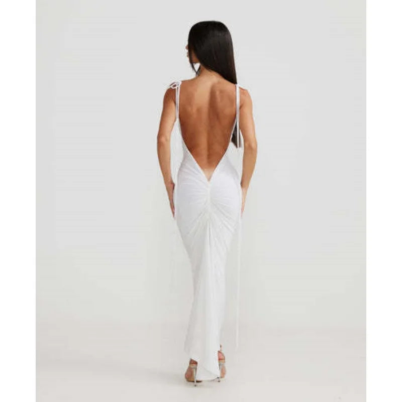 Women Sexy Solid Bodycon Maxi Dress Summer New Sleeveless Backless Slim Long Dresses Ladies Elegant Birthday Party Club Vestidos