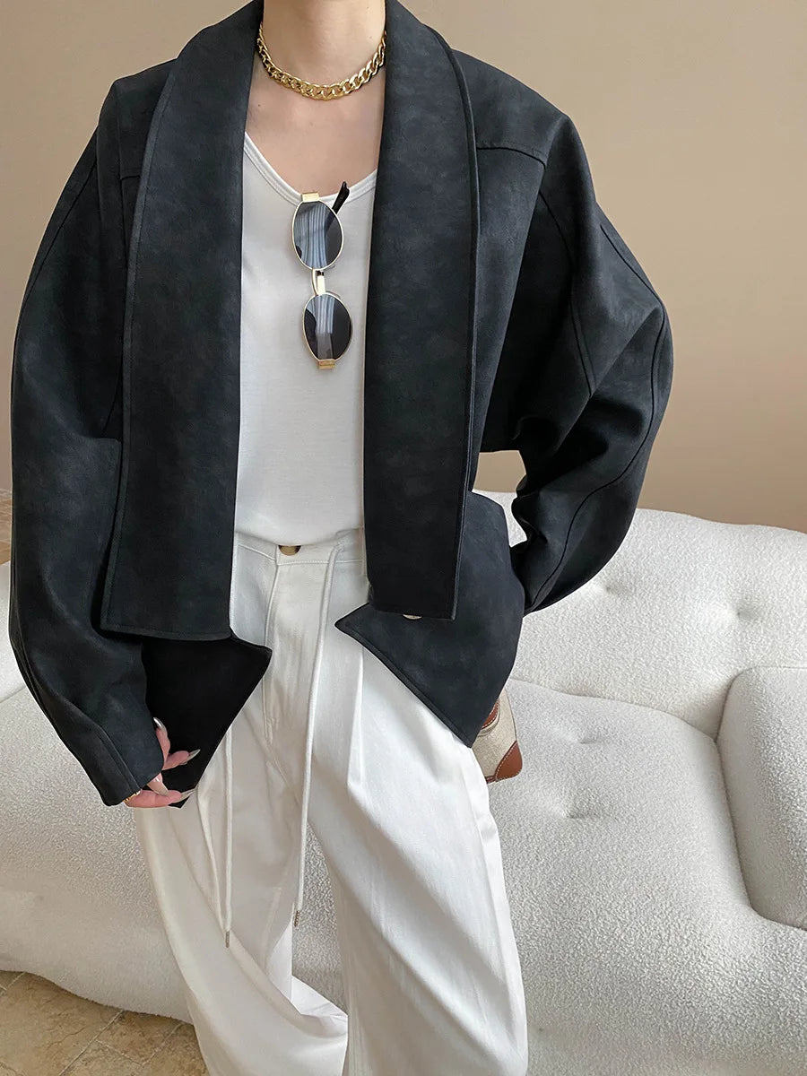Autumn and winter women's casual solid color single button loose jacket