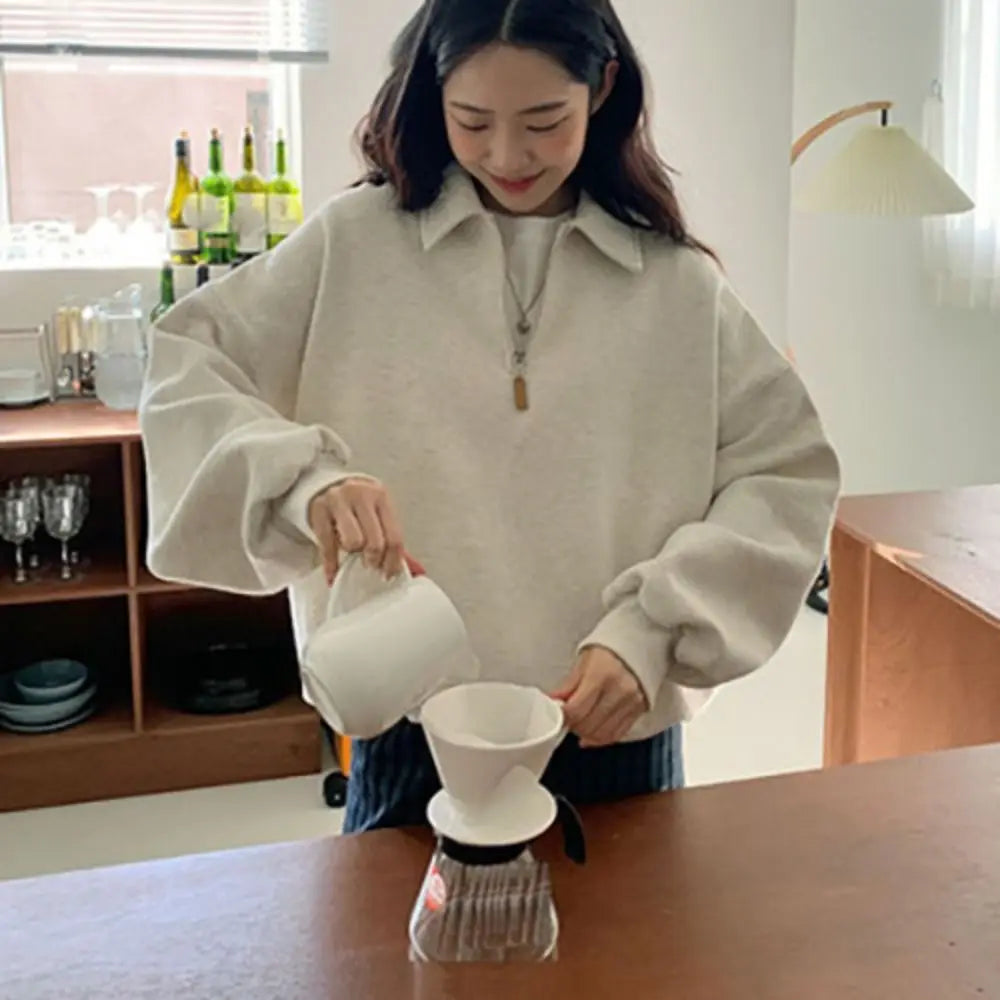 Casual Half High Collar Long Sleeve Top Loose Korean Ins Autumn Hoodie Top Zipper Clothing Sweatshirts for Women Women