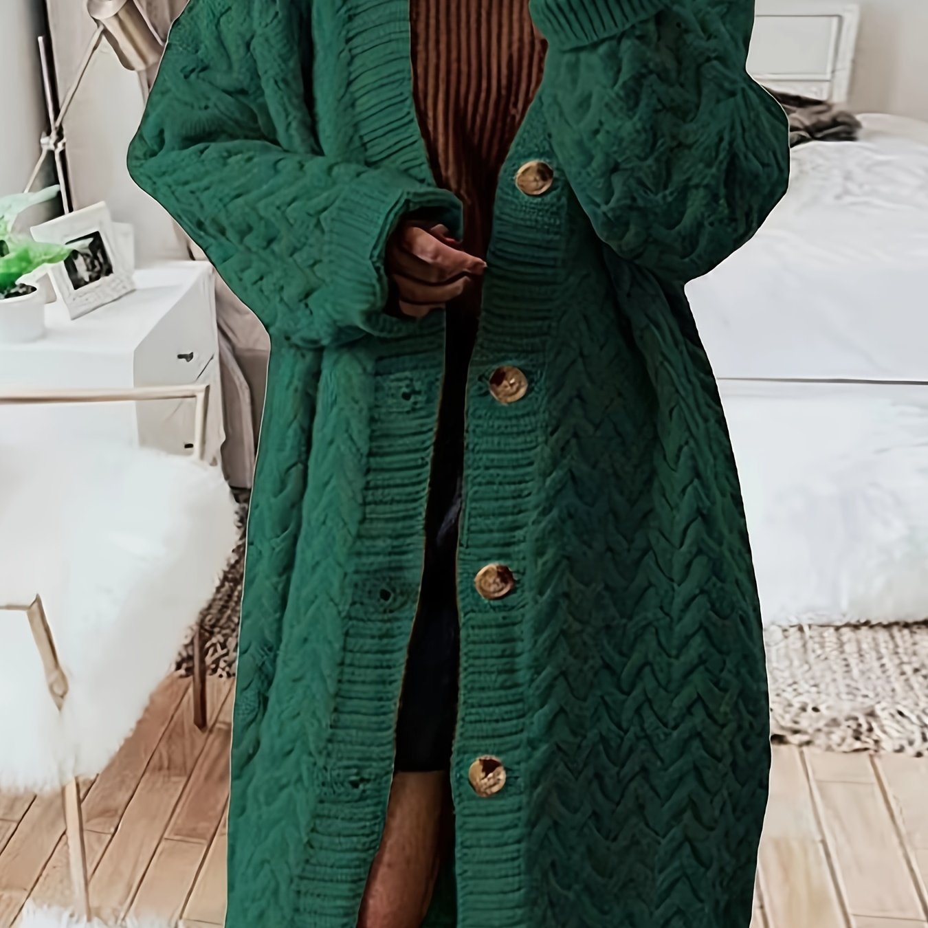 [Elegant Cardigan] Cozy Chic Women's Elegant Winter Longline Cardigan | Open Front Button Closure, Machine Washable Beige Sweater for Fall & Winter, Cute Sweater, Winter Apparel, Sophisticated Knitwear, Textured Pattern