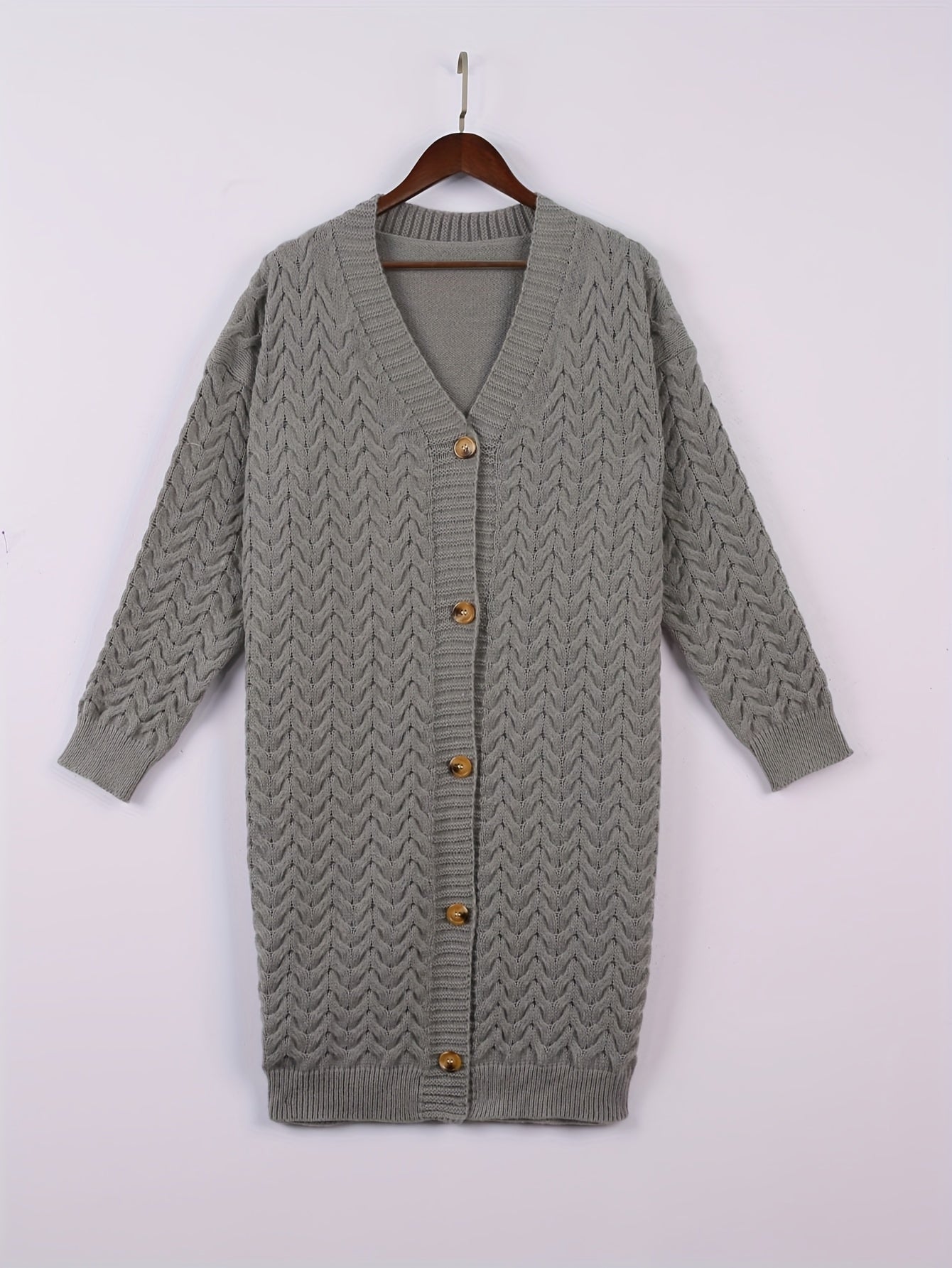 [Elegant Cardigan] Cozy Chic Women's Elegant Winter Longline Cardigan | Open Front Button Closure, Machine Washable Beige Sweater for Fall & Winter, Cute Sweater, Winter Apparel, Sophisticated Knitwear, Textured Pattern