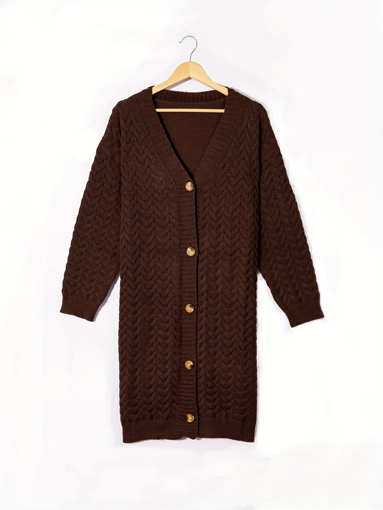 [Elegant Cardigan] Cozy Chic Women's Elegant Winter Longline Cardigan | Open Front Button Closure, Machine Washable Beige Sweater for Fall & Winter, Cute Sweater, Winter Apparel, Sophisticated Knitwear, Textured Pattern