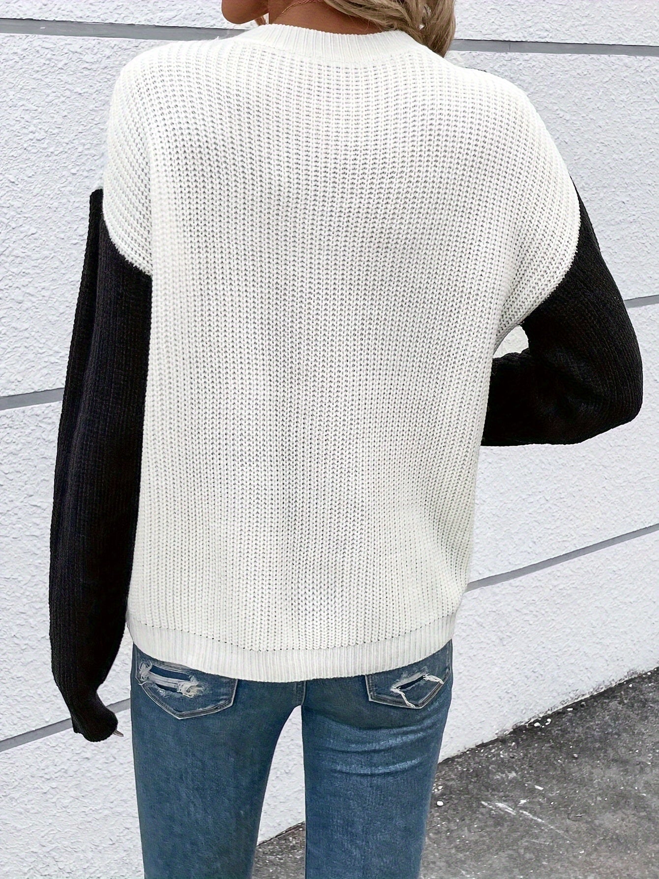 Women'S Stylish Color Block Cardigan - Slim Fit Long Sleeve Crop Top with Single-Button Closure, White & Brown Patchwork Design, Casual Fall/Winter Wear, Cute Sweater